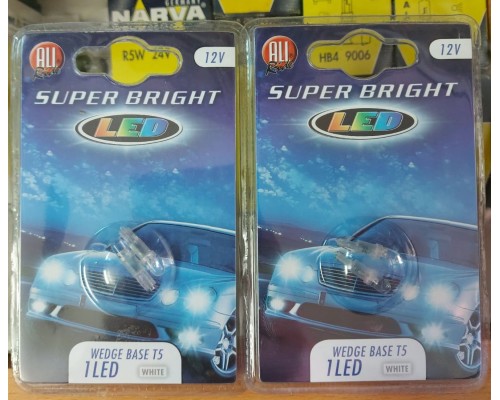 Лампочки светодиодные T5 12V 1 LED 11630 WEDGE BASE SUPER BRIGHT WHITE ALL Ride 